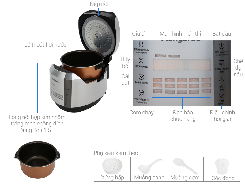 Thông số kỹ thuật Nồi cơm điện tử Kangaroo 1.5 lít KG598