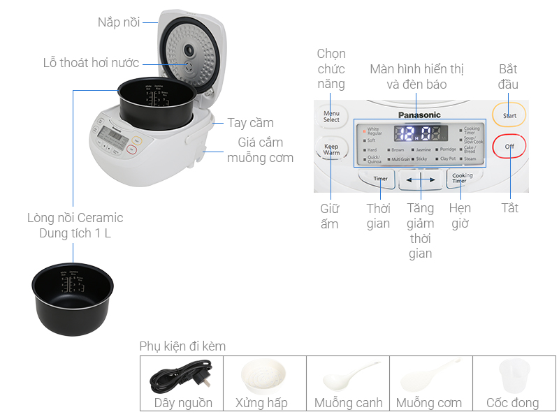Thông số kỹ thuật Nồi cơm điện tử Panasonic 1 lít SR-CL108WRA