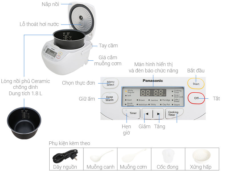 Thông số kỹ thuật Nồi cơm điện tử Panasonic 1.8 lít SR-CL188WRA