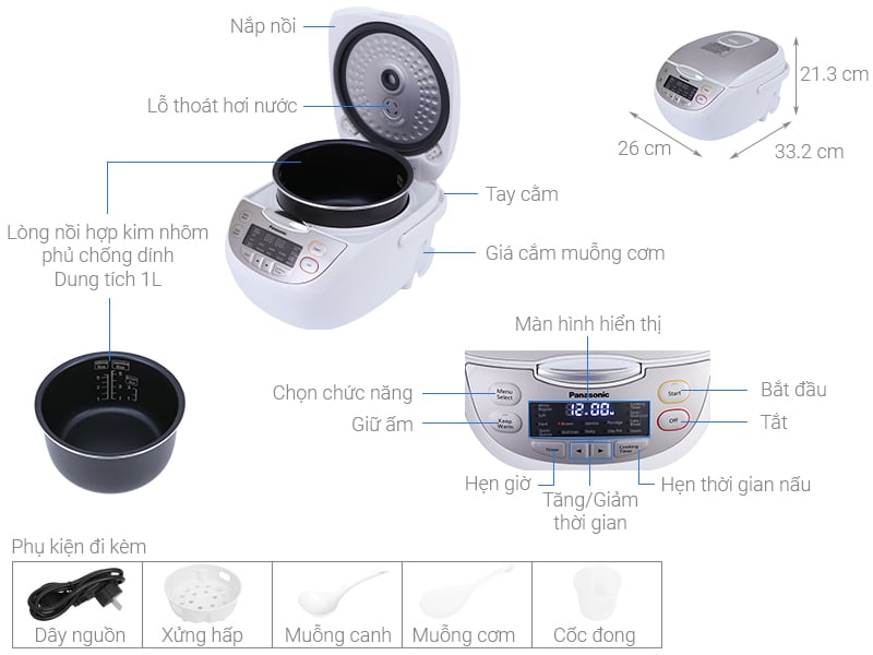 Thông số kỹ thuật Nồi cơm điện tử Panasonic 1 lít SR-CP108NRA