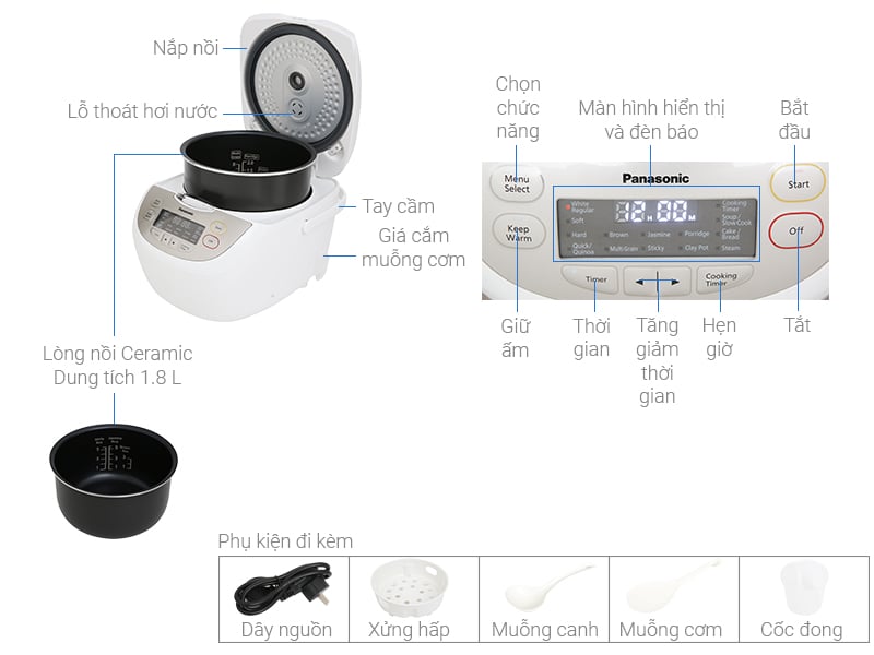 Thông số kỹ thuật Nồi cơm điện tử Panasonic 1.8 lít SR-CP188NRA