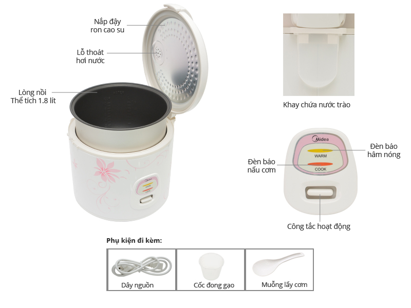 Thông số kỹ thuật Nồi cơm điện Midea 1.8 lít MR-CM18SQ