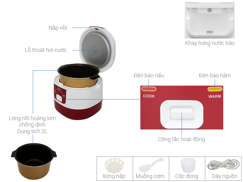 Thông số kỹ thuật Nồi cơm điện Midea 2 lít MR-SM2061
