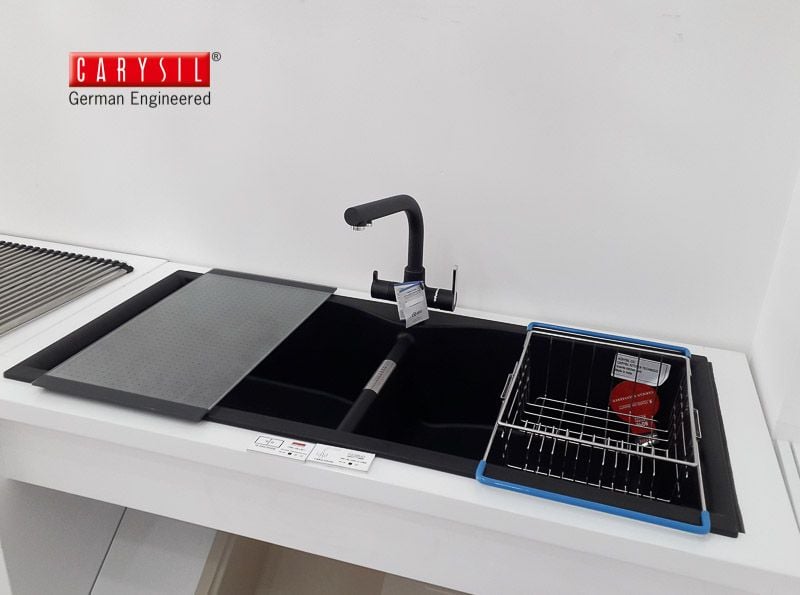 rỗ inox304 Carysil trên chậu đá Granite LAC1