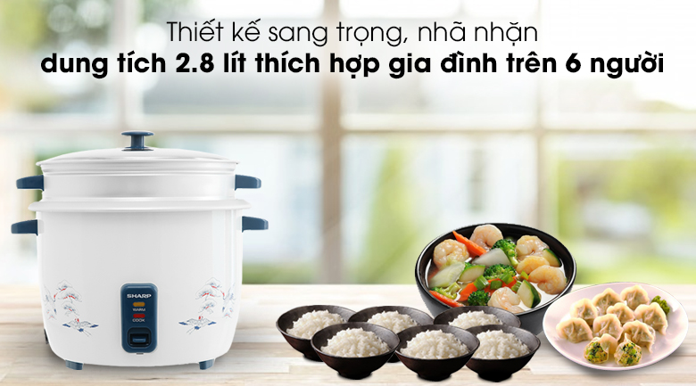 Nồi cơm điện nắp rời Sharp 2.8 lít KSH-D28SV-CR - Có kiểu dáng sang trọng