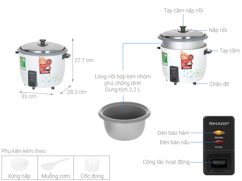 Thông số kỹ thuật Nồi cơm nắp rời Sharp KSH-228SNV-SF 2.2 lít