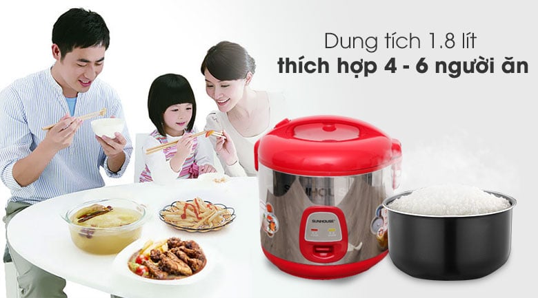 Dung tích - Nồi cơm điện Sunhouse 1.8 lít SHD 18S Dung tích - Nồi cơm điện Sunhouse 1.8 lít SHD 18S