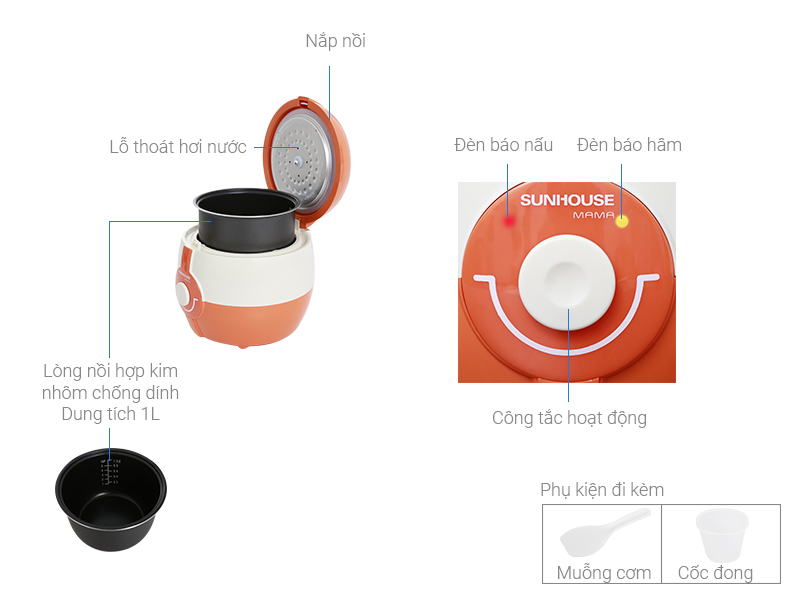 Thông số kỹ thuật Nồi cơm điện Sunhouse MAMA 1 lít SHD 8220