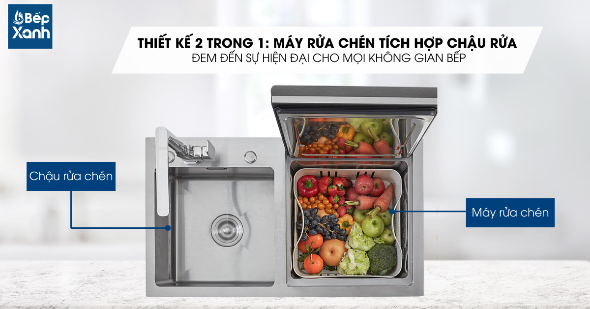Thiết kế 2 trong 1 đem đến sự hiên đại của máy rửa chén tích hợp chậu rửa WQP6-890F3