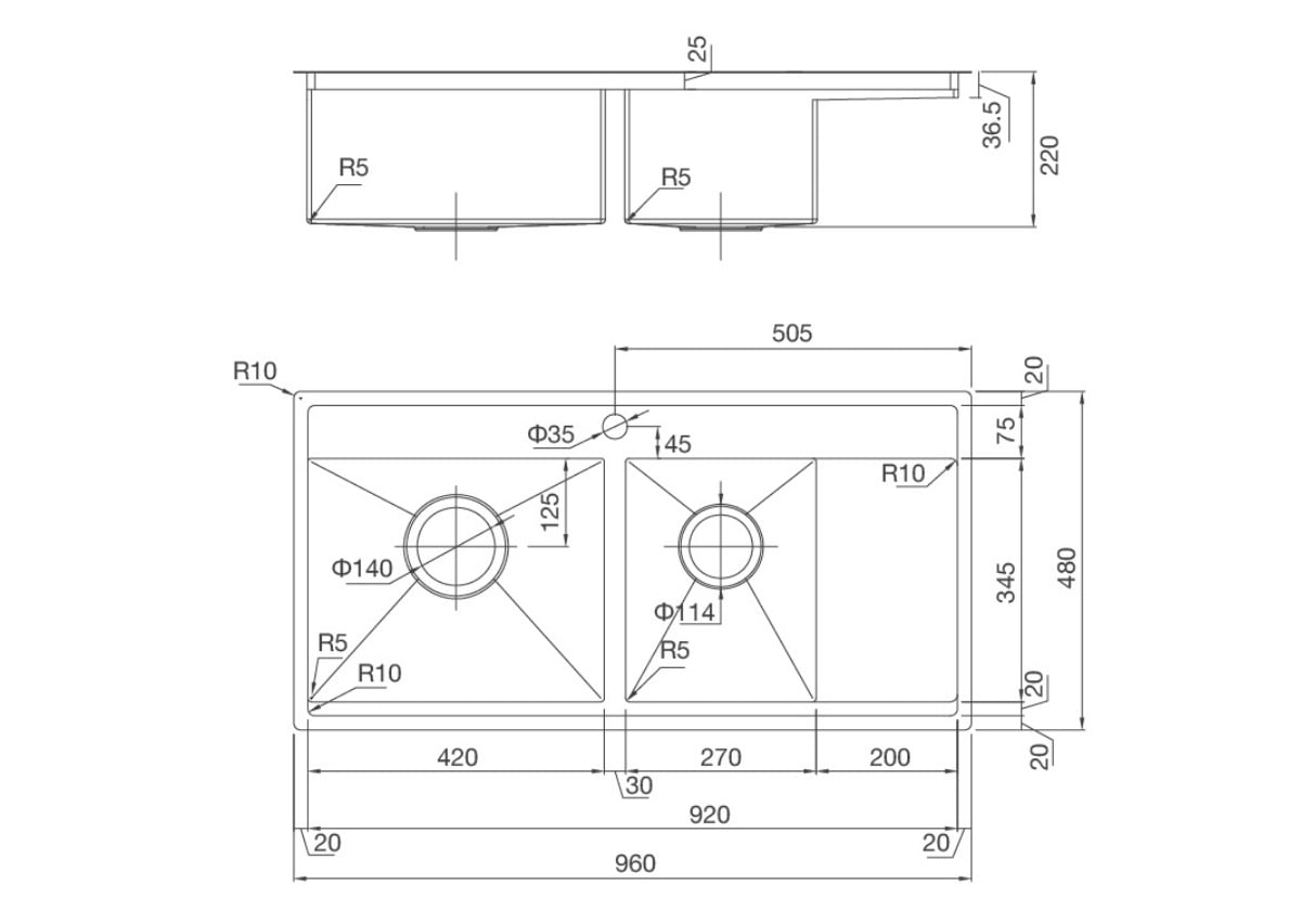 Thông số kỹ thuật của chậu rửa chén MS 6305