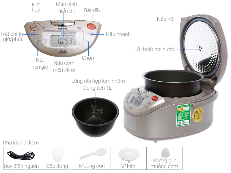 Thông số kỹ thuật Nồi cơm điện cao tần Toshiba 1 lít RC-10RH(CG)VN