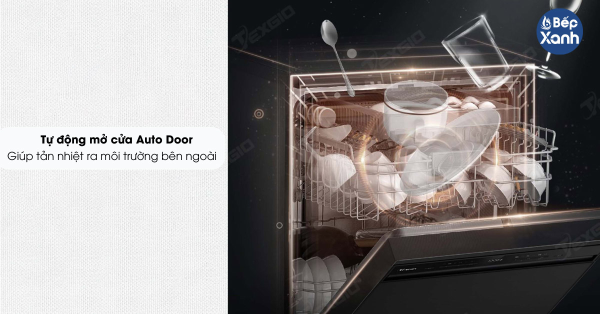 máy rửa chén Texgio TGWFD78GB tự động hé cửa