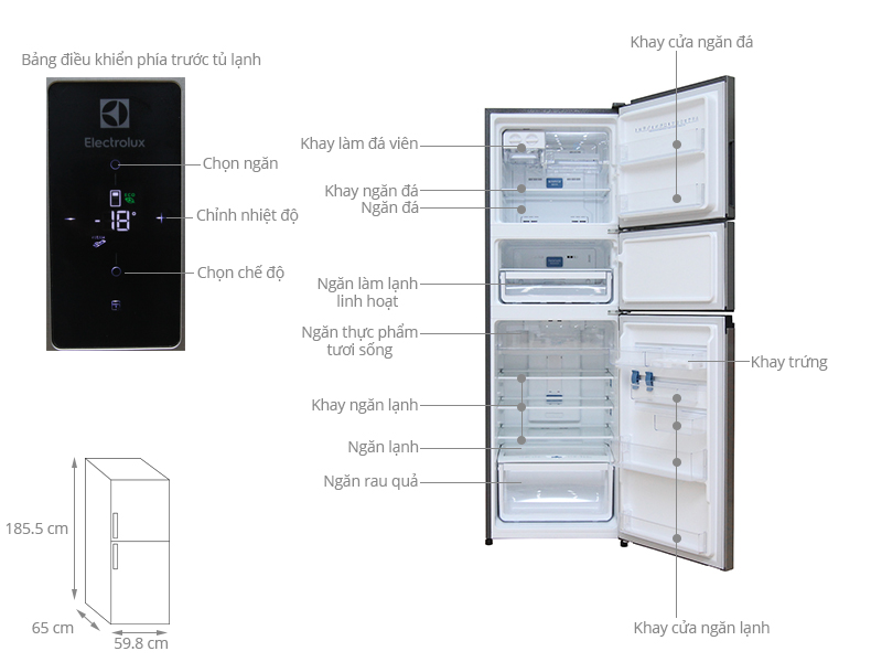Thông số kỹ thuật Tủ lạnh Electrolux 342 lít EME3500MG