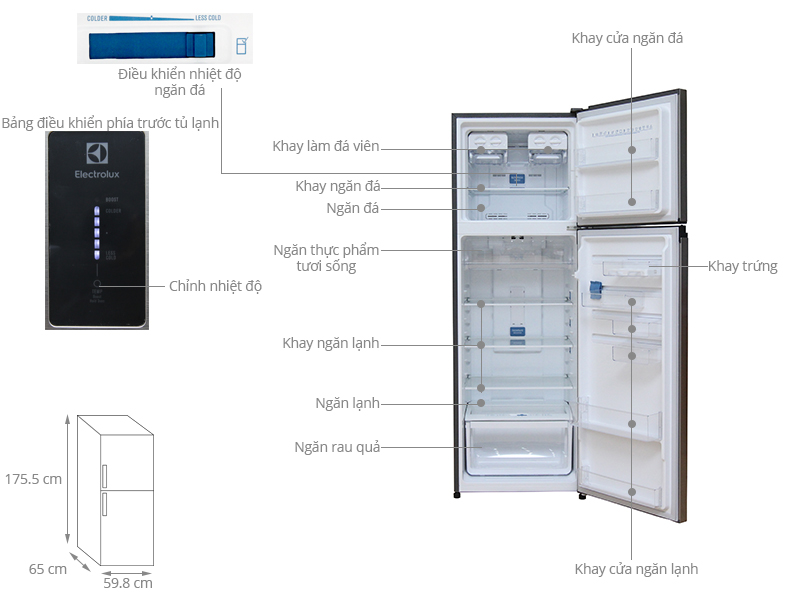 Thông số kỹ thuật Tủ lạnh Electrolux Inverter 349 lít ETE3500AG