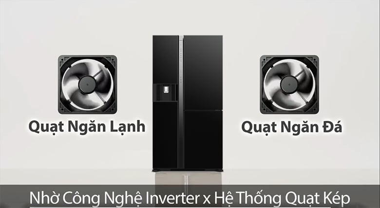 Tủ lạnh SBS Hitachi Inverter 569 lít R-MX800GVGV0(GMG) có hệ thống quạt kép