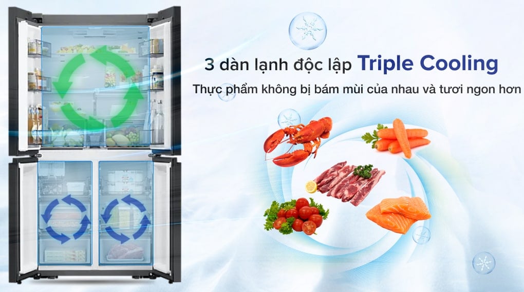Tủ lạnh Samsung Inverter 599 lít RF60A91R177/SV - Thực phẩm tươi ngon hơn, với hệ thống ba dàn lạnh độc lập Triple Cooling Tủ lạnh Samsung Inverter 599 lít RF60A91R177/SV - Thực phẩm tươi ngon hơn, với hệ thống ba dàn lạnh độc lập Triple Cooling