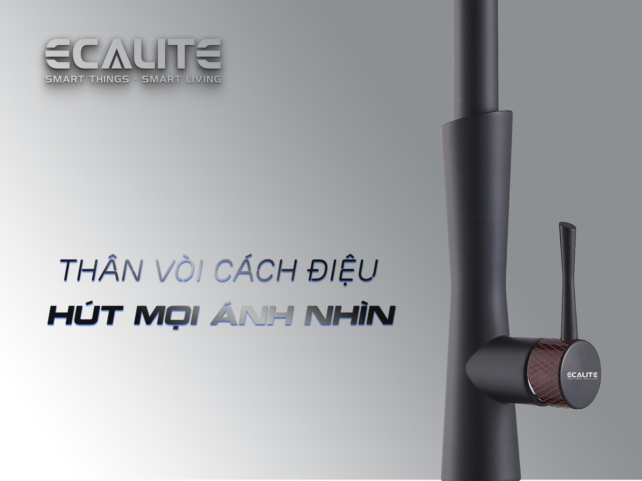 Vòi rửa chén nóng lạnh dây rút E-Signature Ecalite EF-N2023B thân vòi hiện đại