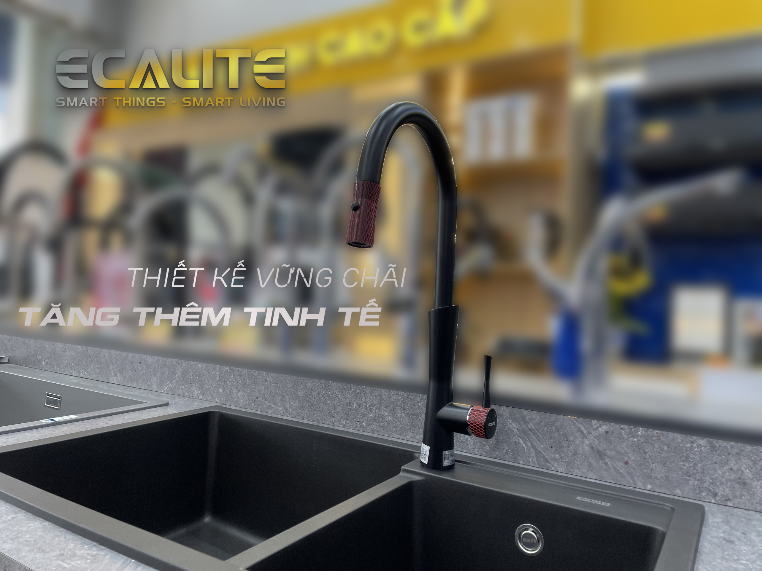 Vòi rửa chén nóng lạnh dây rút E-Signature Ecalite EF-N2023B thiết kế đẹp sang trọng