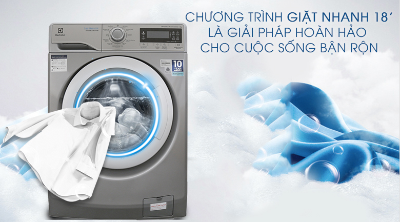 Chương trình giặt nhanh 18 phút - Máy giặt Electrolux Inverter 9kg EWF12938S