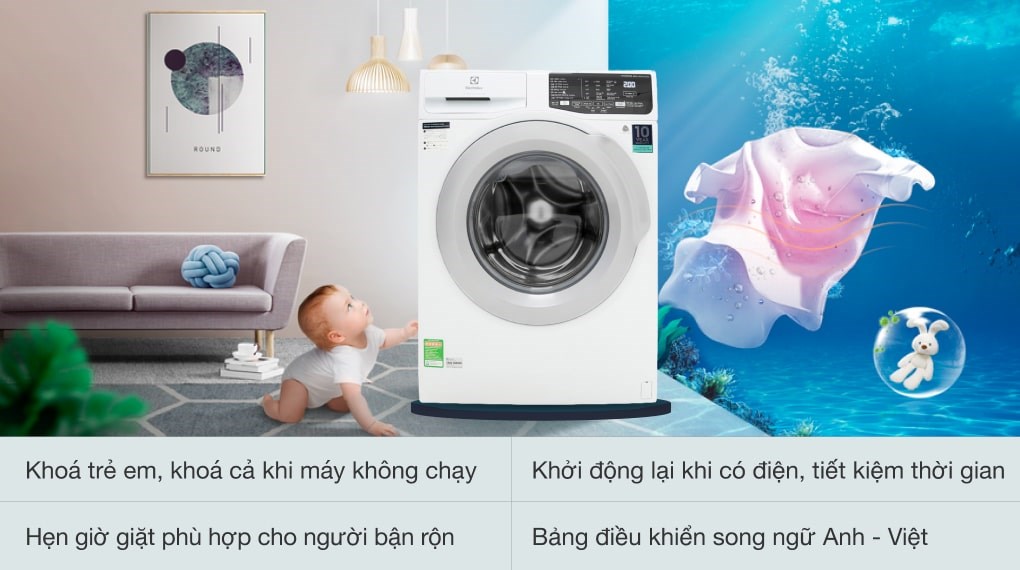 Giặt hơi nước - Máy giặt Electrolux Inverter 8 kg EWF8025CQWA 
