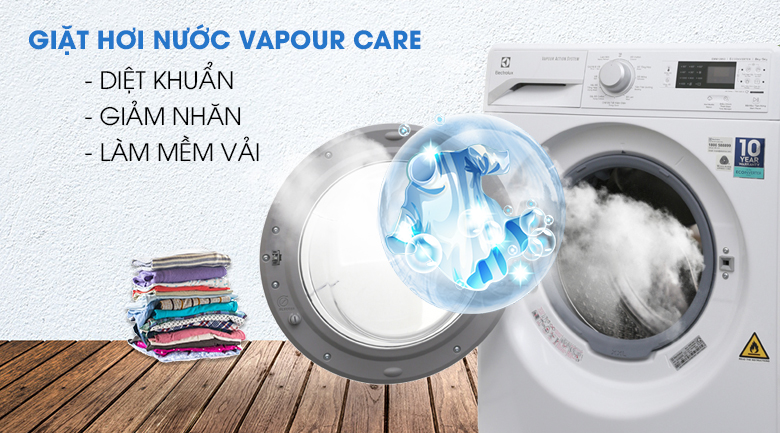 Giặt hơi nước Vapour Care - Máy giặt sấy Electrolux Inverter 8 kg EWW12853 