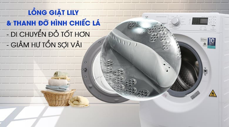 Lồng giặt Lily & thanh đỡ hình chiếc lá - Máy giặt sấy Electrolux Inverter 8 kg EWW12853