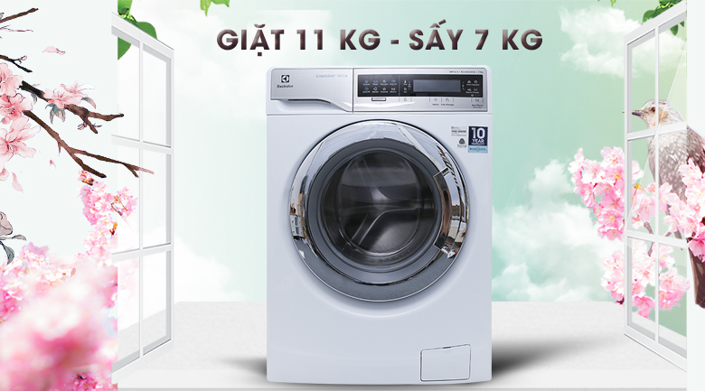 Khối lượng giặt 11 kg - sấy 7 kg - Máy giặt sấy Electrolux inverter 11 kg EWW14113