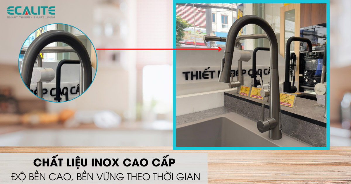vòi rửa chén dây rút Ecalite EF-K149G chất liệu Inox 304