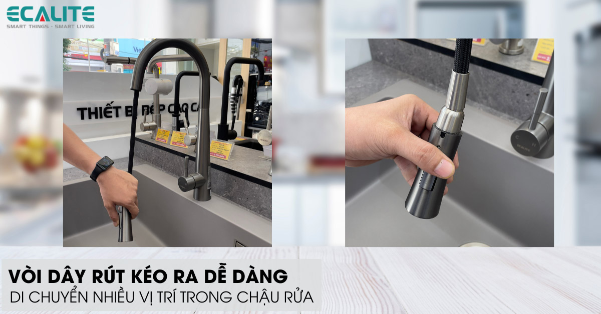 vòi rửa chén dây rút Ecalite EF-K149G vòi dây rút kéo ra dễ dàng