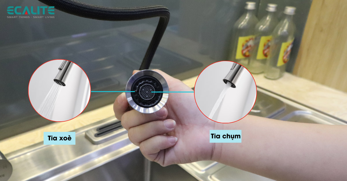 vòi rửa chén dây rút Ecalite EF-K149G tia nước thay đổi linh hoạt