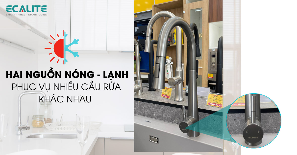 vòi rửa chén dây rút Ecalite EF-K149G hai nguồn nước nóng lạnh