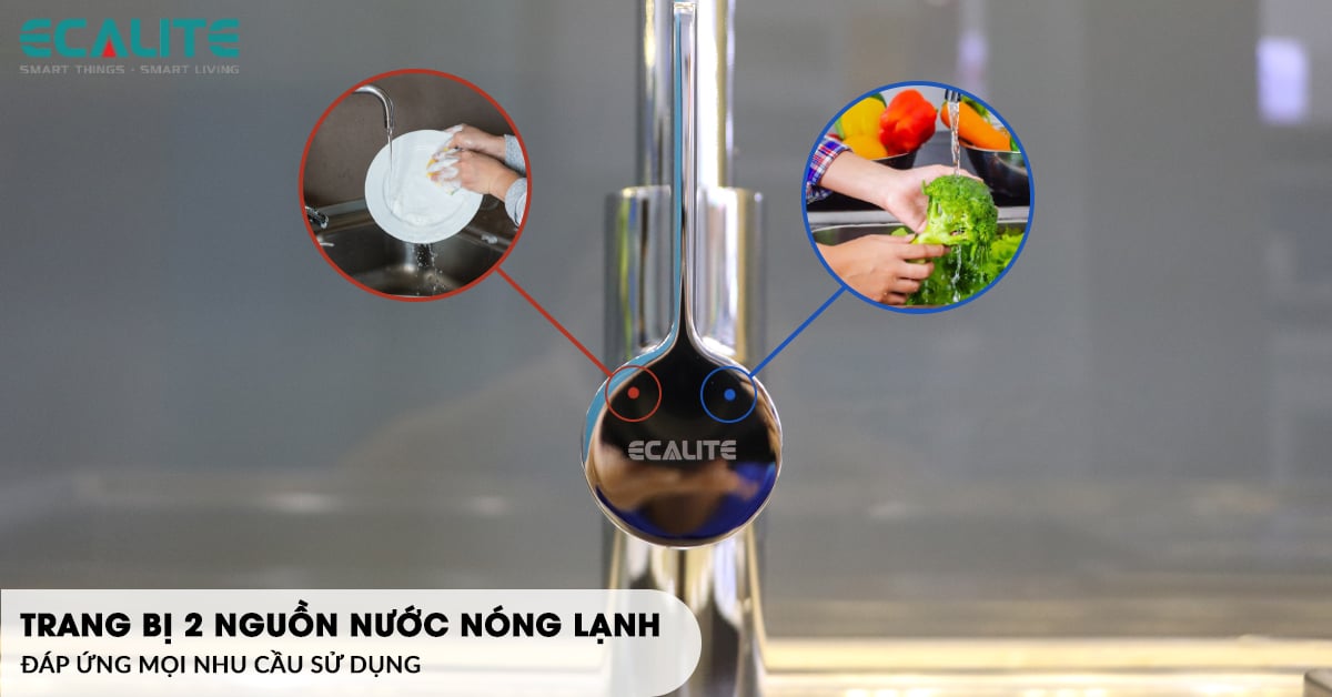Vòi rửa chén bát Ecalite EF-H018C trang bị 2 nguồn nước nóng lạnh linh hoạt