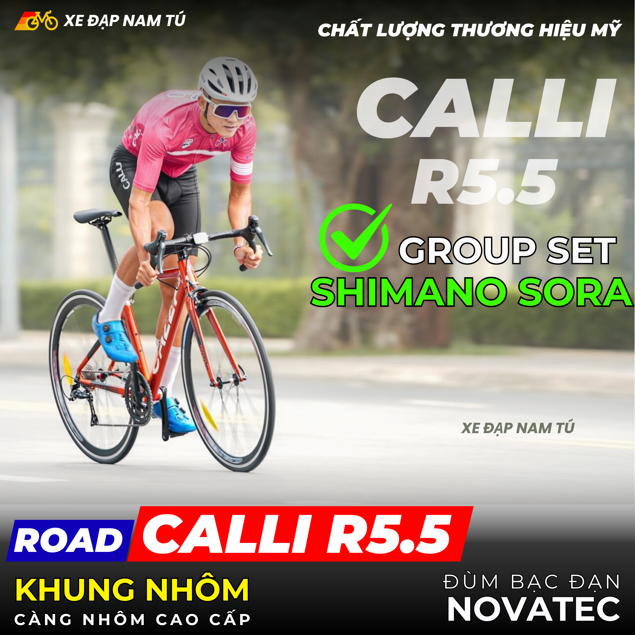 XE ĐẠP ĐUA CALLI KHUNG SƯỜN NHÔM, TAY ĐỀ LẮC, SHIMANO SORA 2x9