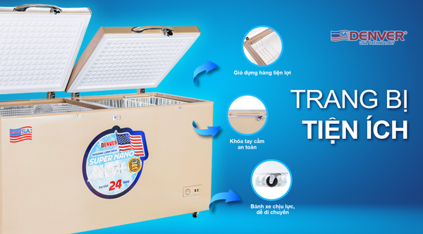 Tiện ích đầy đủ – Giỏ đựng, bánh xe, khóa tay cầm an toàn