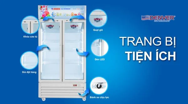Tủ mát Denver cho cửa hàng tiện lợi được trang bị các tiện ích đi kèm