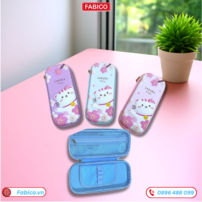 Hộp bút 3D hình mèo Sakura cứng cáp, chống nước