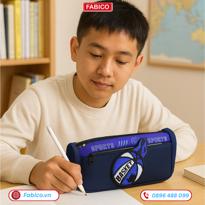 Hộp bút in hình bóng rổ, dáng đứng