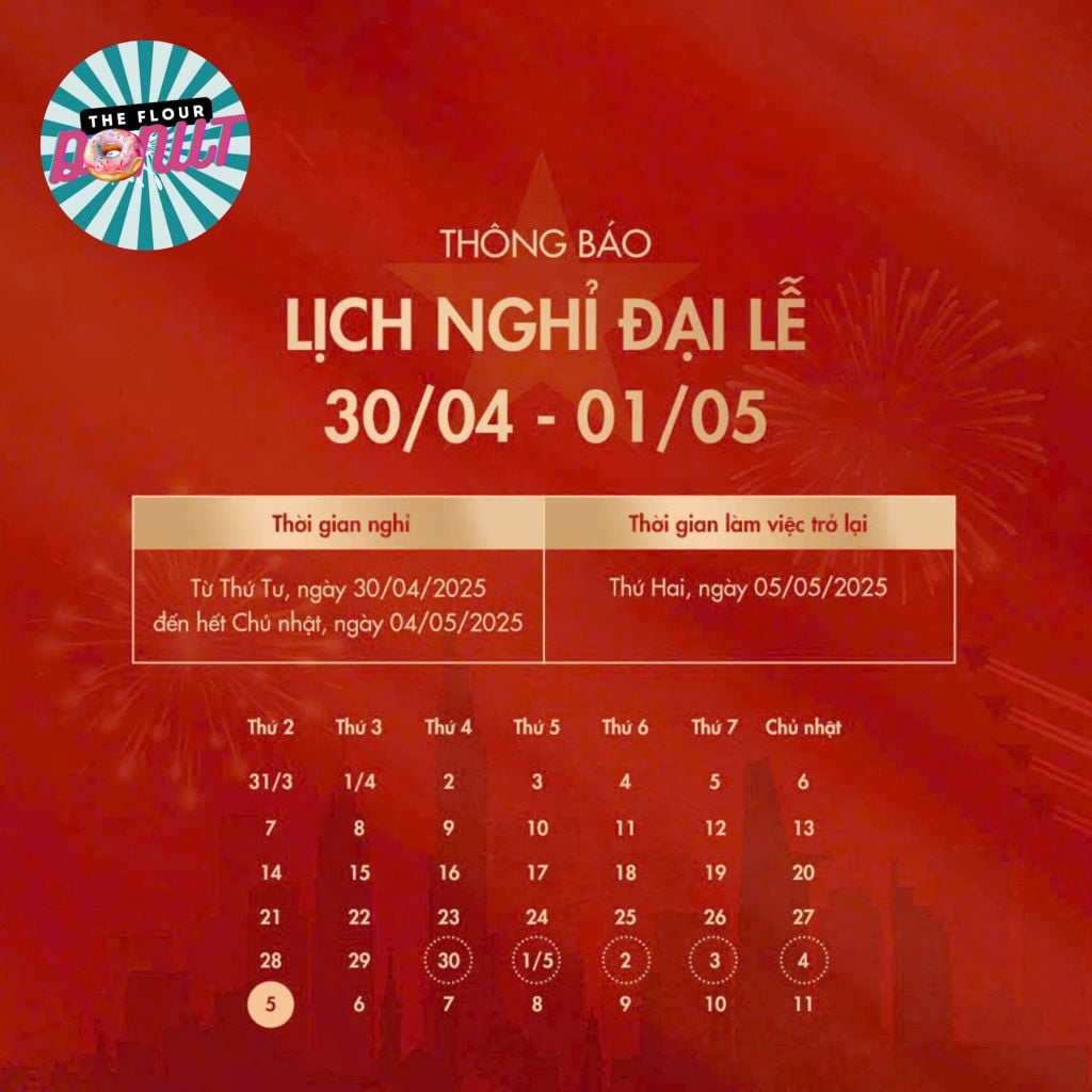 THÔNG BÁO NGHỈ LỄ – 30/04 & 01/05