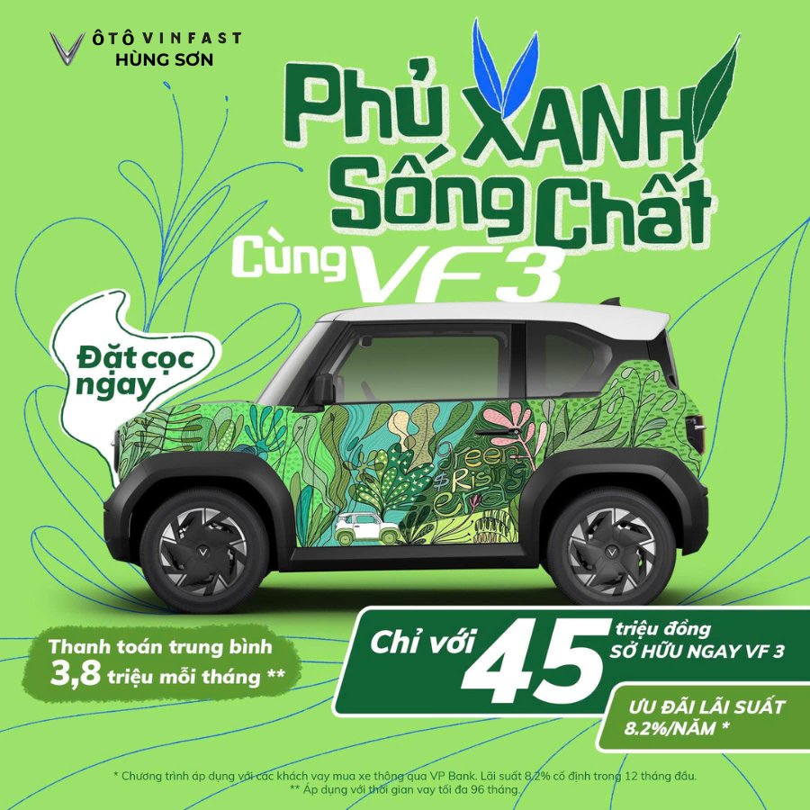 THỜI TỚI RỒI! TRẢ TRƯỚC 45 TRIỆU RƯỚC NGAY VF 3 SÀNH ĐIỆU LƯỚT PHỐ