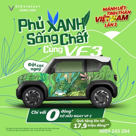 ĐÃ DỄ NAY CÒN DỄ HƠN TRẢ TRƯỚC 0Đ SỞ HỮU NGAY VF 3 SÀNH ĐIỆU LƯỚT PHỐ