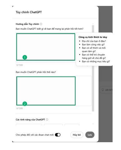 Nhập hai cài đặt cho ChatGPT
