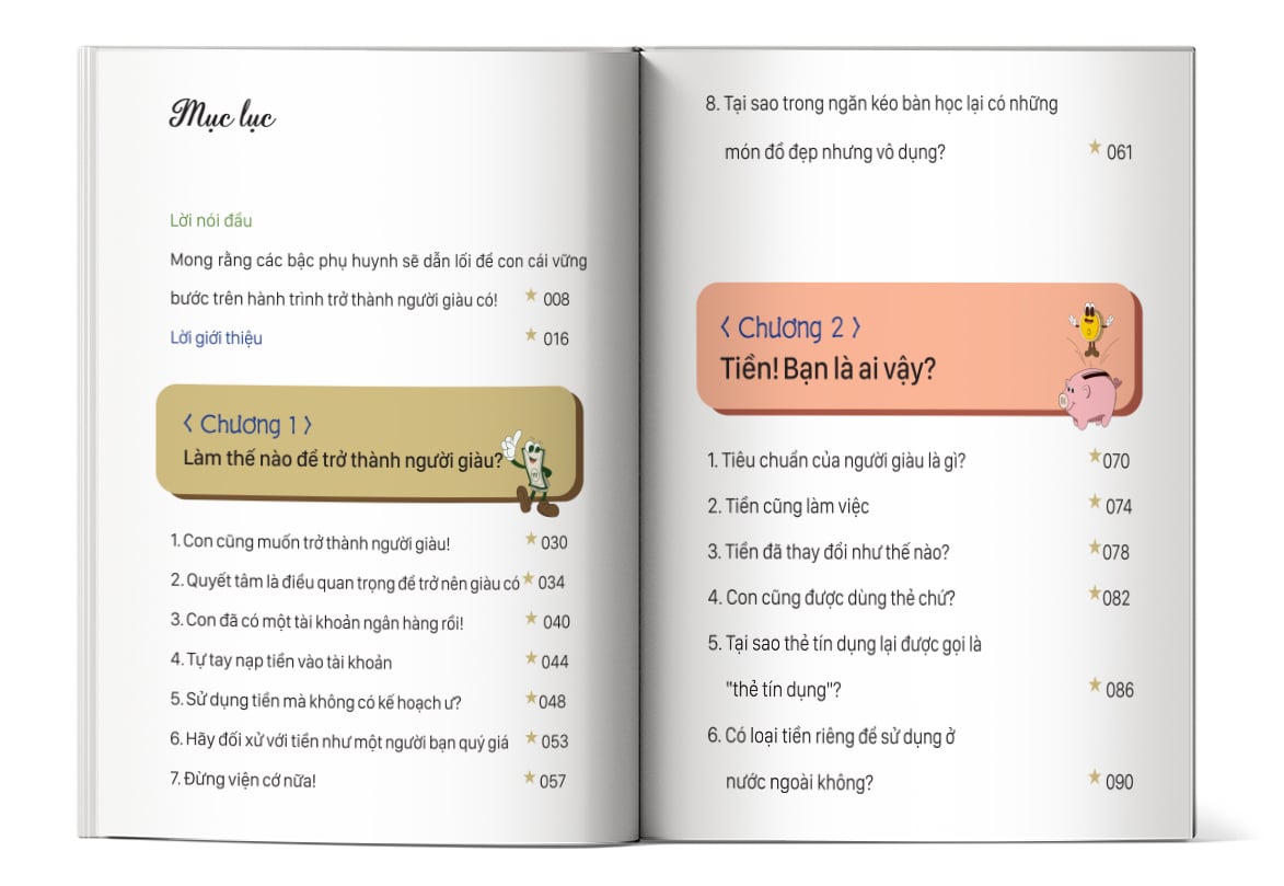 Mục lục của cuốn sách Đồng tiền vận hành ra sao? 5 bước hình thành tư duy tài chính cho trẻ