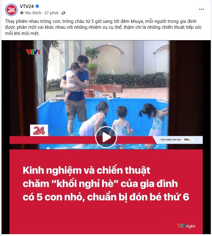 Bài đăng trên Fanpage của VTV 24 về cách phân chia việc trông trẻ trong thời gian nghỉ hè