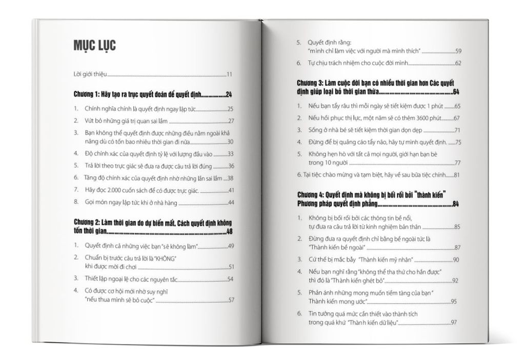 Mục lục của cuốn sách Quyết đoán trong 1 phút