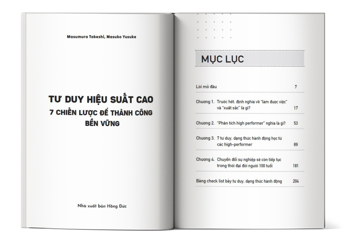 Mục lục của cuốn sách Tư duy hiệu suất cao – 7 chiến lược để thành công bền vững