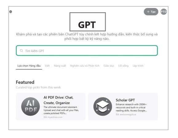 Tìm kiếm GPT trên thanh tìm kiếm