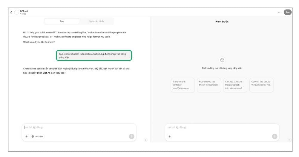 Ví dụ về Chatbot dịch tiếng Việt