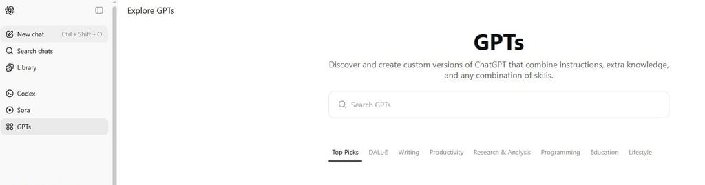 Bắt đầu tạo Chatbot bằng ChatGPT với việc nhấn vào nút [Khám phá GPT] ở thanh công cụ bên trái