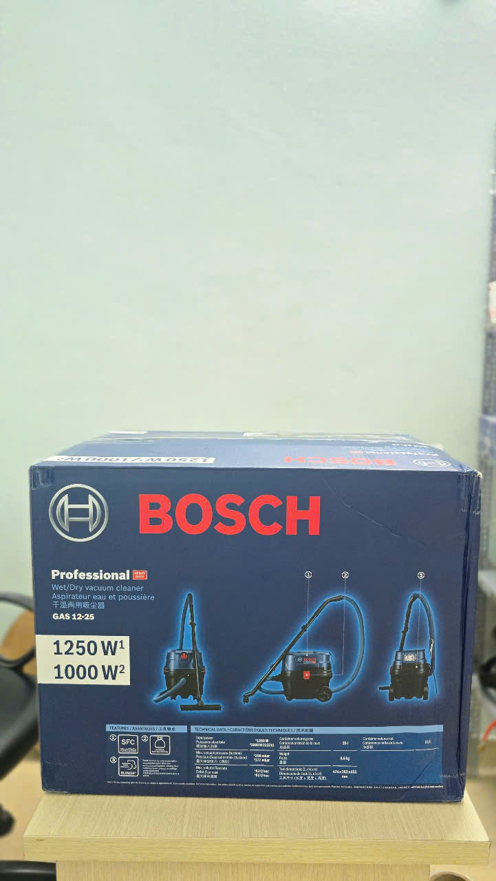 Đóng gói full box Bosch GAS 12-25 — tem nhãn rõ ràng, chính hãng
