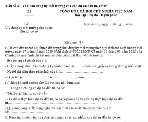 Mẫu đăng ký môi trường cấp xã mới nhất